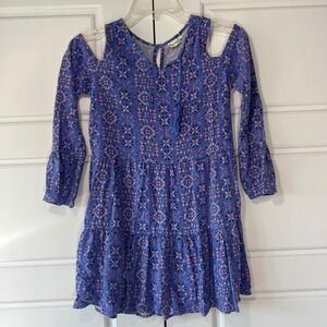 Mudd Girls Periwinkle Blue‎ Pattern Cold Shoulder Tiered Dress Size 10 Casual